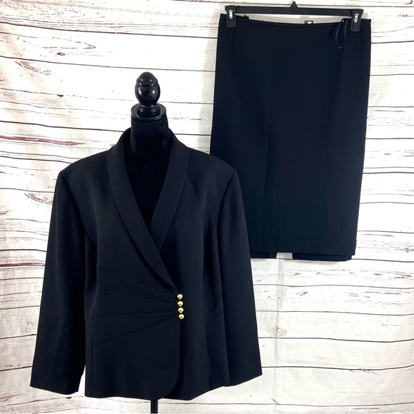 Tahari ASL Skirts Tahari Asl 2pc Skirt Suit Womens 24w Black Blazer Double Breasted Long